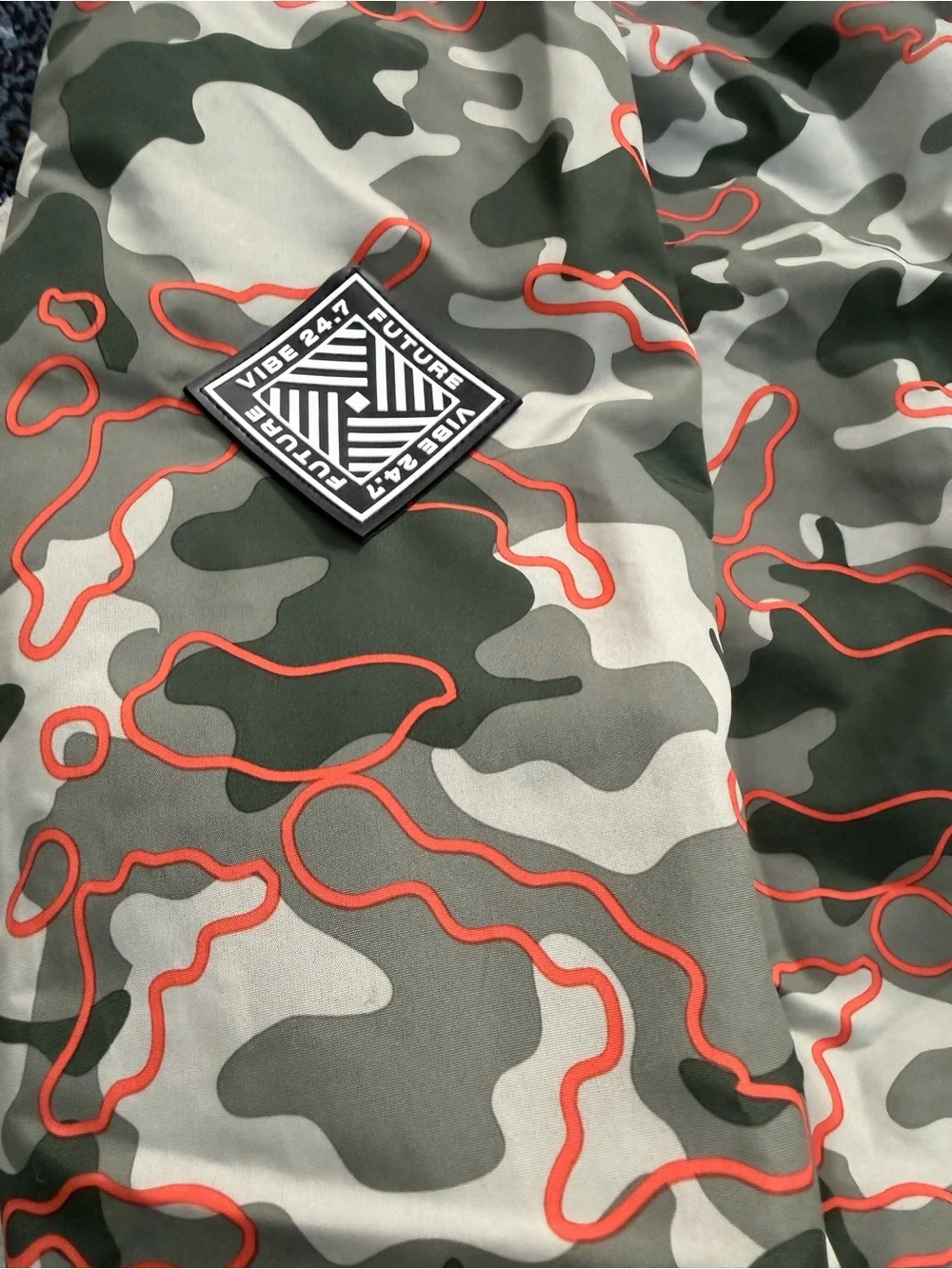 F&F Green Grey Camo Kids Hooded Raincoat with Orange Trim